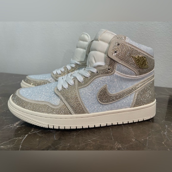 Women’s 8.5: Custom White, Tan & Gold Iced Out Blingged Nike Air - Picture 1 of 11